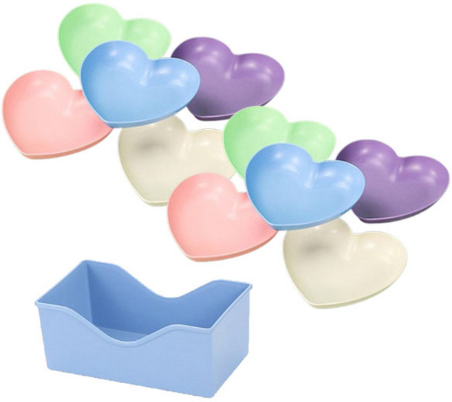 리빙쉘 하트모양 소쿠리 쟁반 접시 5종 x 2p + 받침대 세트, 베이지 + 핑크 + 그린 + 블루 + 퍼플 + 랜덤 발송, 1세트