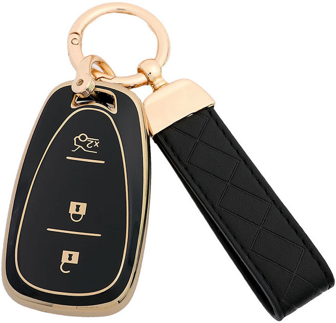 엠디글로벌 TPU 스마트키 풀커버 케이스 + 키링 세트, 블랙, 쉐보레 B타입