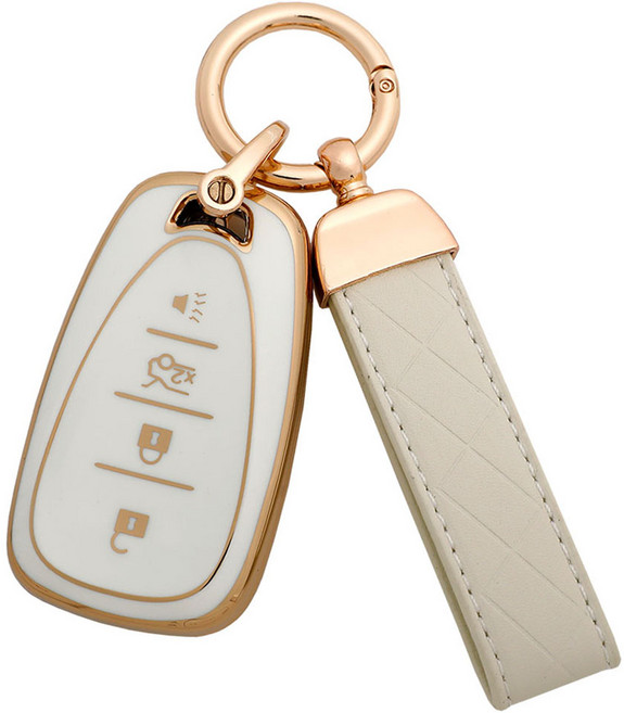 엠디글로벌 쉐보레 TPU 차키케이스 호환 + 가죽스트랩 세트, 아이보리, 쉐보레 C타입