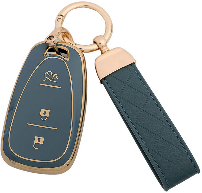 엠디글로벌 TPU 스마트키 풀커버 케이스 + 키링 세트, 그레이블루, 쉐보레 B타입