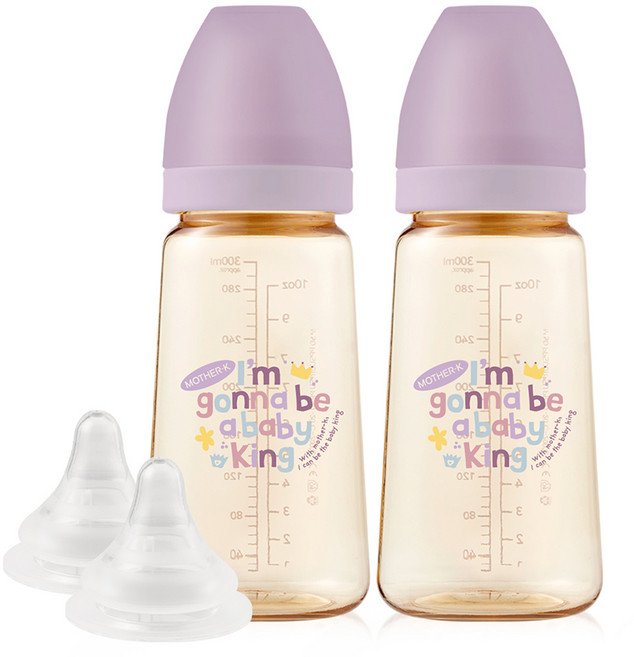 마더케이 베이직 PPSU 젖병 베베 2p + 젖꼭지 3단계 2p 세트, 라일락(젖병) + 단일색상(젖꼭지), 280ml, 1세트