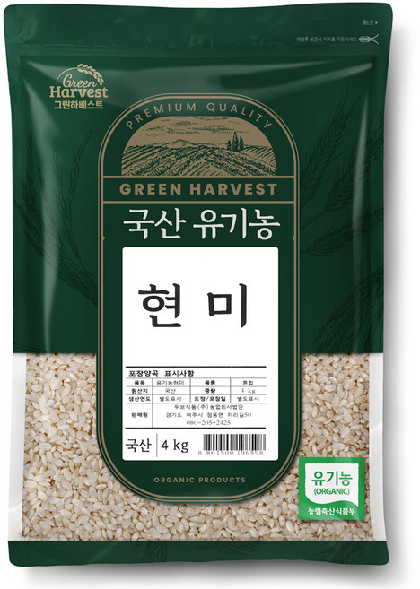 그린하베스트 국산 유기농 현미, 4kg, 1개