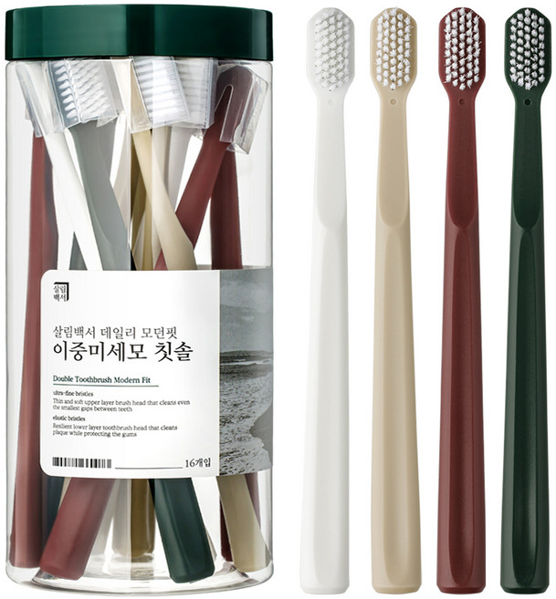 살림백서 데일리 이중 미세모 모던핏 칫솔, 16개입, 1세트