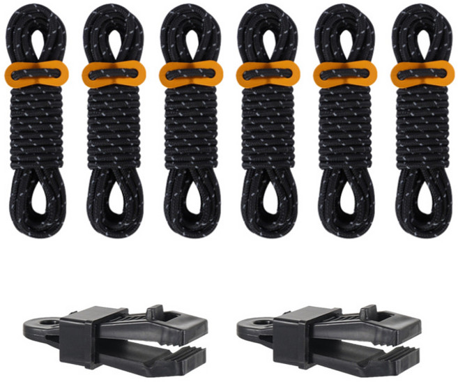 디트리 반사 로프 6p + 텐트타프 고정클립 2종 세트, 04 블랙(로프), 랜덤발송(고정클립)