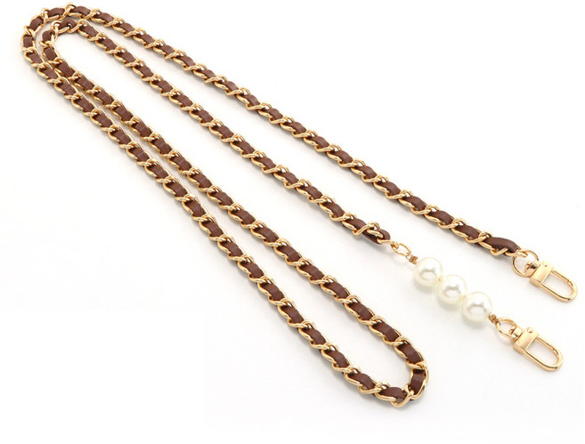 워너프 골드 체인 레더 롱 스트랩 휴대폰 액세서리 125cm, 브라운, 1개