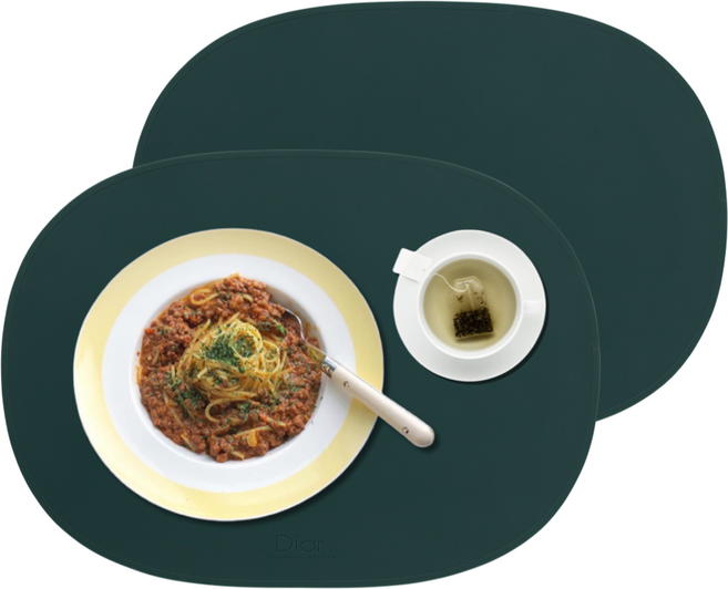 디아르 플래티넘 실리콘 오리지널 식탁 매트, 다크그린, 42.5 x 31 cm, 2개