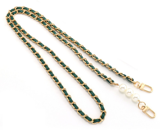 워너프 골드 체인 레더 롱 스트랩 휴대폰 액세서리 125cm, 그린, 1개