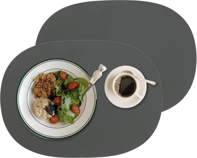 디아르 플래티넘 실리콘 오리지널 식탁 매트, 차콜그레이, 42.5 x 31 cm, 2개