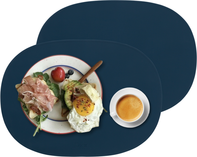 디아르 플래티넘 실리콘 오리지널 식탁 매트, 다크네이비, 42.5 x 31 cm, 2개