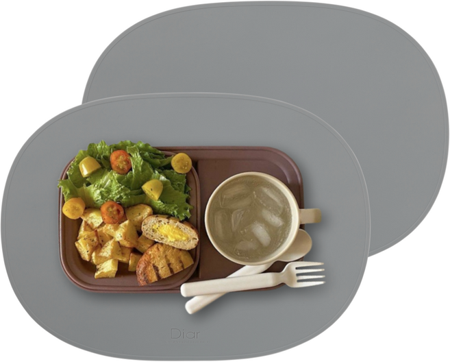 디아르 플래티넘 실리콘 오리지널 식탁 매트, 그레이, 42.5 x 31 cm, 2개