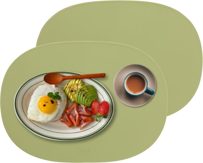 디아르 플래티넘 실리콘 오리지널 식탁 매트, 올리브그린, 42.5 x 31 cm, 2개