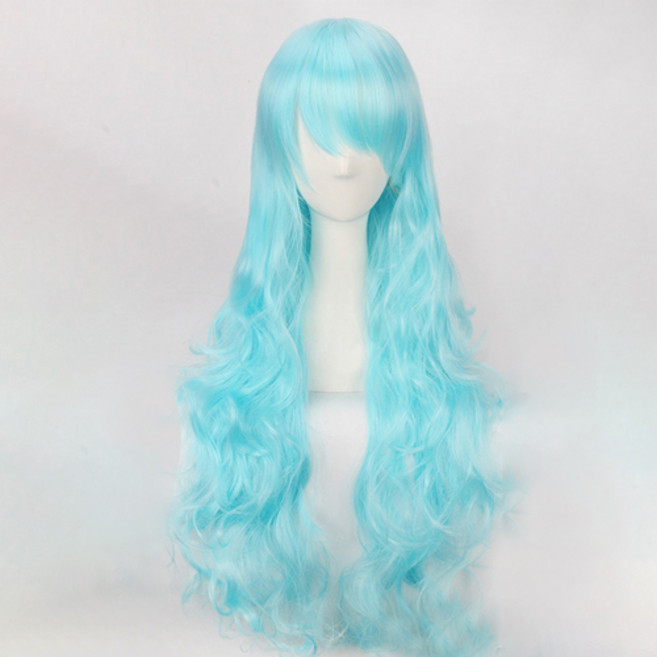 여성용 이너윈 롱 웨이브 전체가발 80cm, 스카이블루, 1개