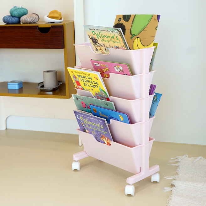 보노하우스 베이직 이동식 북 트롤리, 모던핑크, 5단