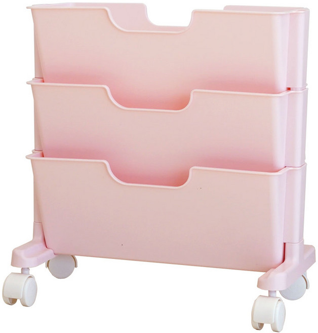 보노하우스 베이직 이동식 북 트롤리, 모던핑크, 3단