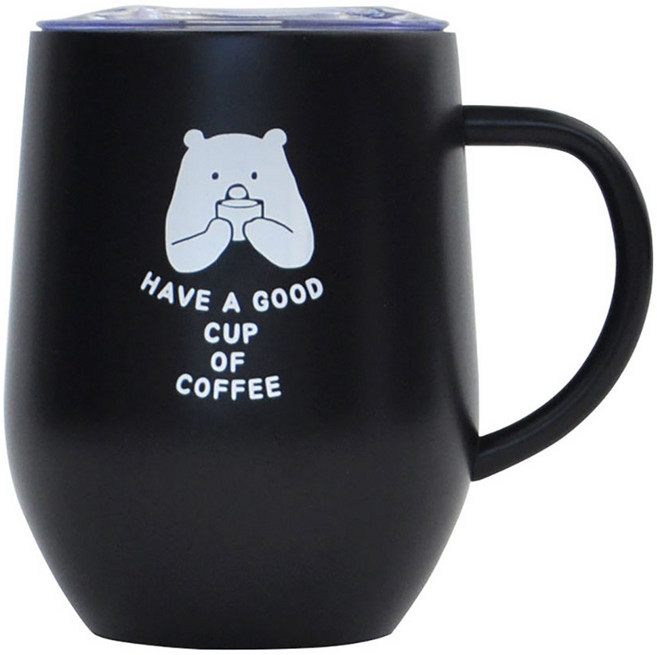 키친유 캠핑스케치 라운드 이중 스텐 머그컵 350ml, 블랙, 1개