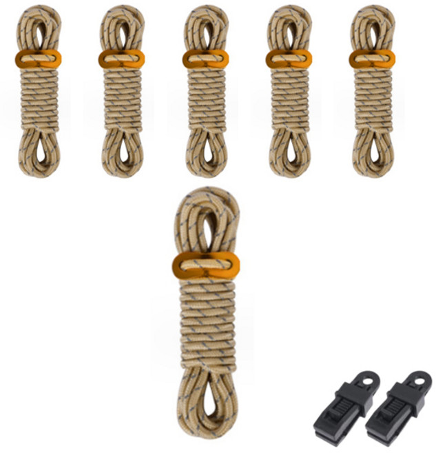 디트리 반사 로프 6p + 스토퍼 6p + 텐트타프 고정클립 2p 세트, 10 카키(로프), 랜덤발송(고정클립)