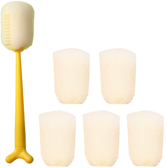 스탠드 텀블러 젖병솔 + 리필폼 5p 세트, 1세트, 옐로우