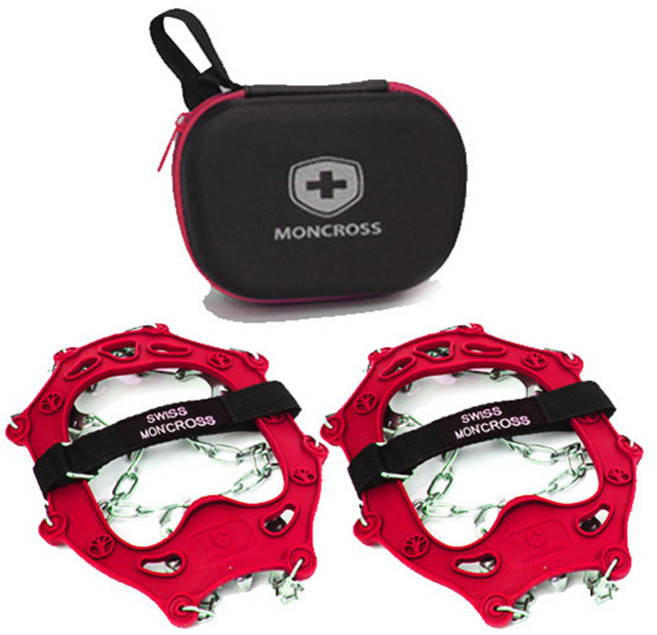 몽크로스 1500 15p 스텐 체인아이젠 + 하드케이스 세트, 레드