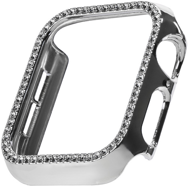 누아트 애플워치 호환 베젤링 큐빅 커버 케이스, 실버, 1개