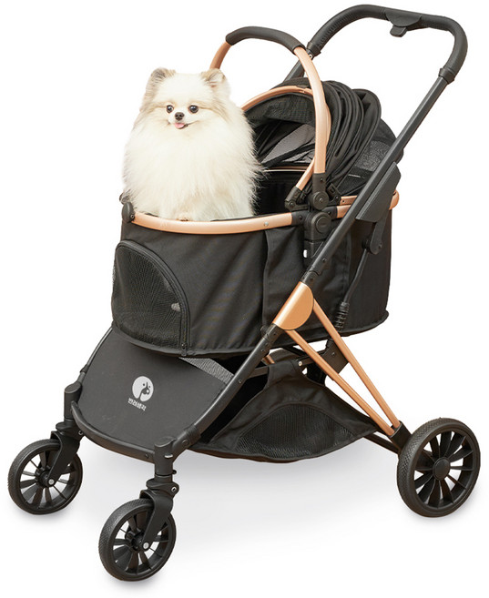 반려생각 강아지 퍼스트클래스 시트분리형 유모차, 골드블랙, 1개