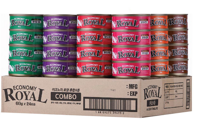 펫스토리로얄 고양이 이코노미 습식캔 콤보, 헤어볼 + 혼합맛(참치/새우) + 혼합맛(참치/게맛살) + 혼합맛(참치/치어) + 혼합맛(참치/연어) + 혼합맛(참치/치킨), 1.44kg, 1세트