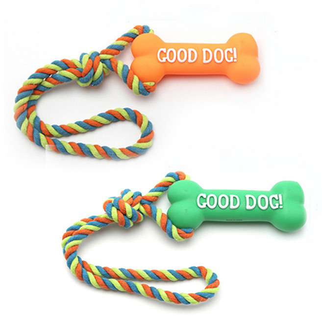 하나우 강아지 삑삑이 앤 터그놀이 로프 장난감 2종 세트, 오렌지 + 그린, 1세트