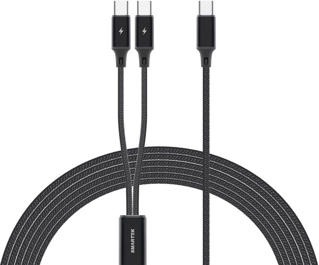 스마텍 2IN1 고속충전 C타입-C타입 / C 멀티 케이블 STCB-CtoCC, 1.5m, 블랙, 1개