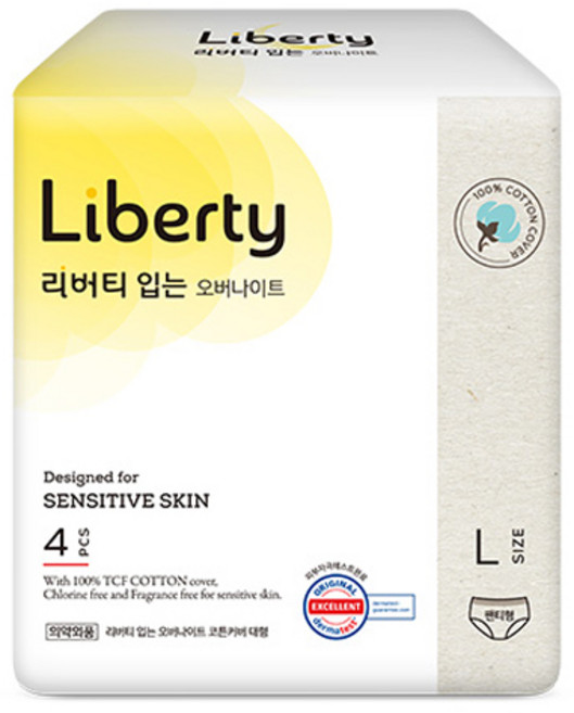 리버티오가네이처 코튼커버 입는 오버나이트, 대형, 4개입, 1개