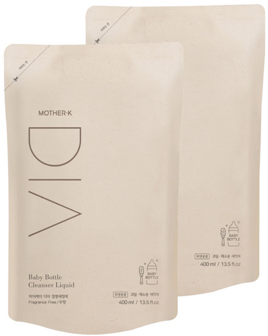 마더케이 유아용 디아 젖병세정제 리필형 무향, 400ml, 2개
