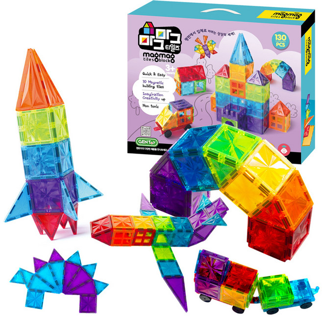 젠토이 마그마그 타일즈 자석블록 130P, 혼합색상, 1개