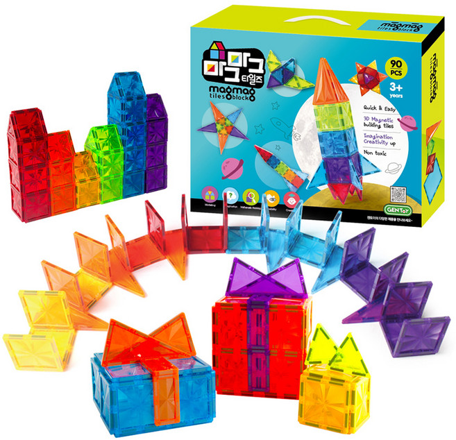 젠토이 마그마그 타일즈 자석블록 90p, 혼합색상, 1개