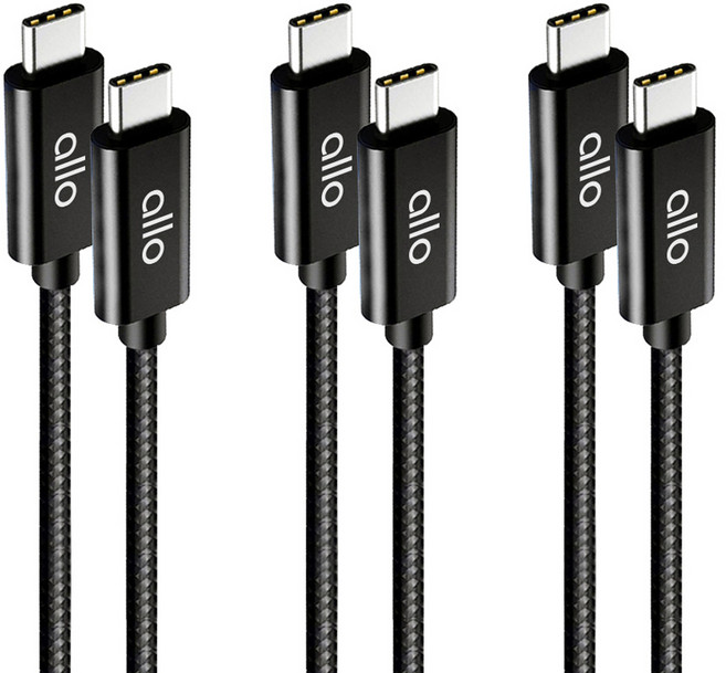 allo Type-C to Type-C 高強度編織 60W PD PPS 超高速充電線, 3個, 黑色, 2m