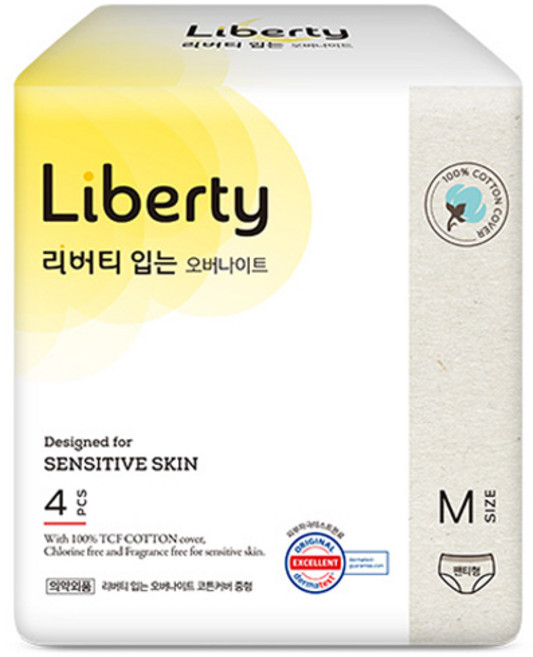 리버티오가네이처 코튼커버 입는 오버나이트, 중형, 4개입, 1개