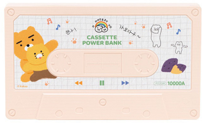 더블유아이 카카오프렌즈 카세트형 고속 충전 보조배터리 10000mAh, 핑크