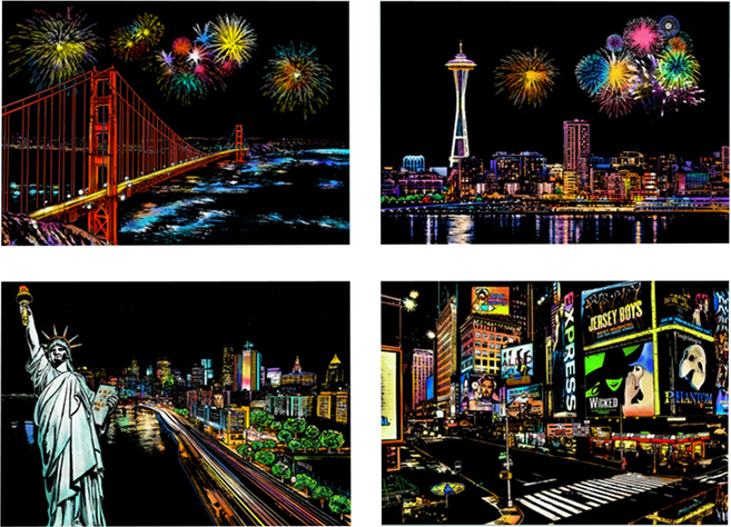 코히모 스크래치 컬러링 페이퍼 도안 스크레치 종이 카드 스크래치북 액자 세트 3W107, USA, 1개