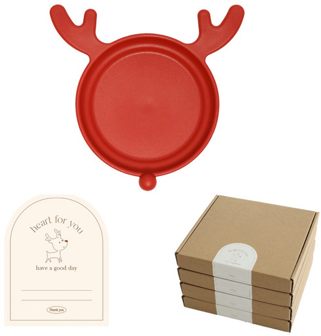 아띠홈 쁘띠포레 사슴접시 선물세트 구디백, 1세트, 접시 4p + 상자 4p + 스티커 4p, 레드
