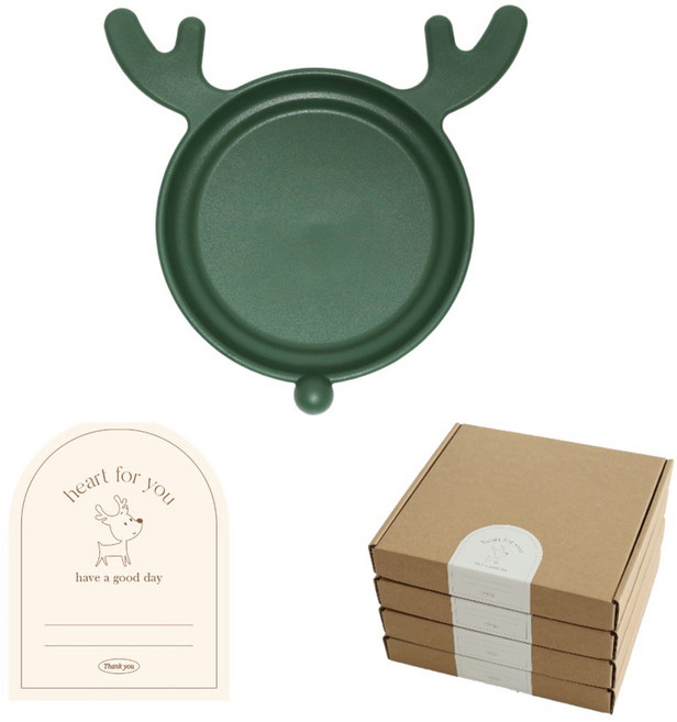 아띠홈 쁘띠포레 사슴접시 선물세트 구디백, 1세트, 접시 4p + 상자 4p + 스티커 4p, 그린