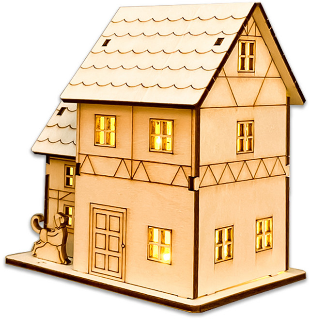 코히모 DIY 우드 미니어처 하우스 디자인, 디자인4, 1개