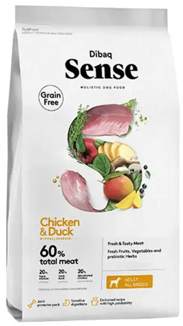 디바크 센스 어덜트 강아지 그레인프리 치킨 앤 덕 건식사료, 닭, 1개, 2kg