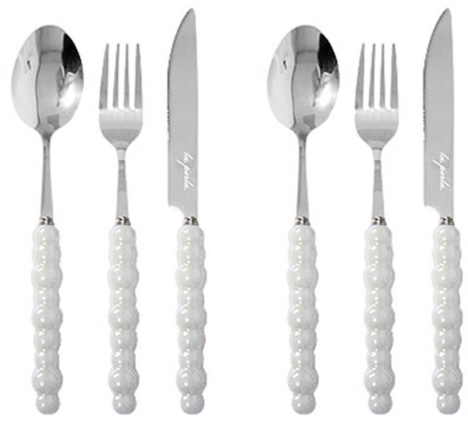 버블 2인 커트러리 세트, 화이트, 스푼(2P) + 포크(2P) + 나이프(2P), 1세트