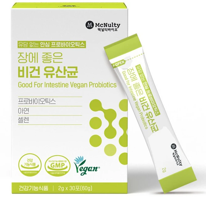 맥널티바이오 장에 좋은 비건 유산균 30p, 60g, 1개 - 쿠팡