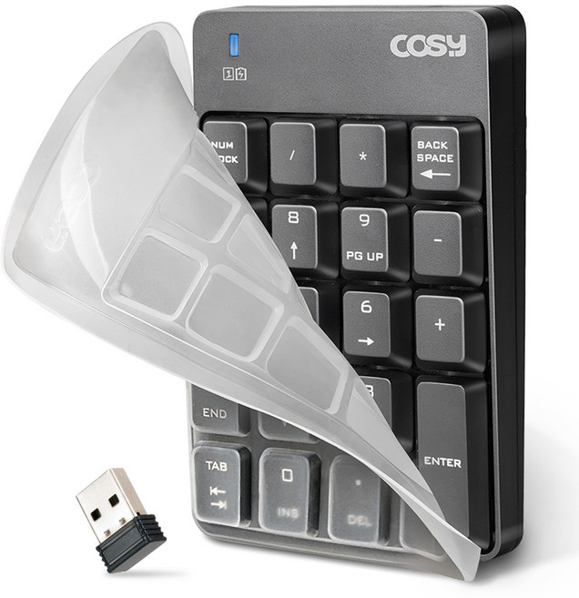 코시 저소음 멤브레인 무선 키패드 + 키스킨 세트 4097, 블랙, KP4097WL