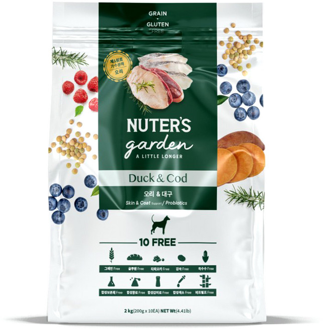 누터스가든 강아지 기능성 사료, 피부/피모+장건강, 2kg, 1개
