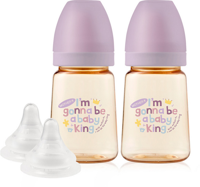 마더케이 베이직 PPSU 베베 젖병 2p + 젖꼭지 1단계 2p, 베베라일락, 180ml, 1세트