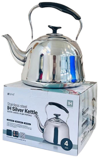 지앤디맑은하루 스텐 IH 인덕션 실버 주전자, 4L, 혼합색상, 1개