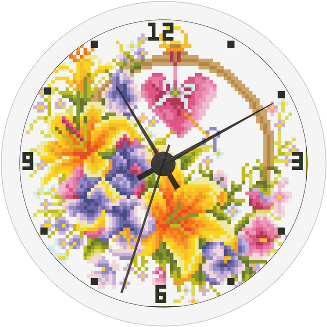 디클레어 3D 보석십자수 벽시계 만들기 DIY 세트 23.5cm, 03 꽃바구니, 1세트