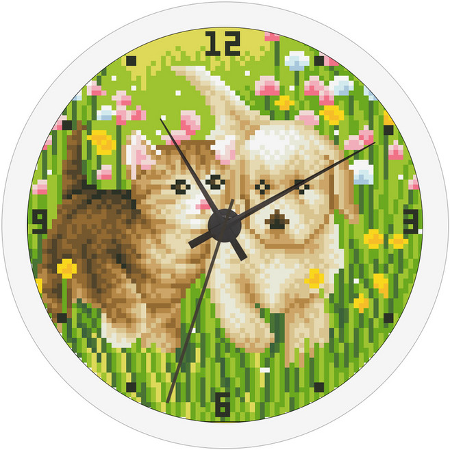 디클레어 3D 보석십자수 벽시계 만들기 DIY 세트 23.5cm, 01 동물친구, 1세트