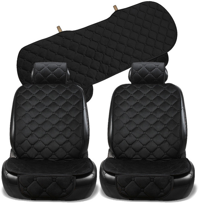 지엠지모터스 자동차 시트커버 차량용 극세사 겨울시트 방석 풀셋트 락킵 3P, 블랙큐브, 1세트