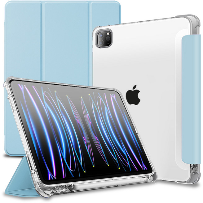 태블릿PC 애플 펜슬 수납 스마트 커버 클리어 매트 케이스, 스카이블루, 1개