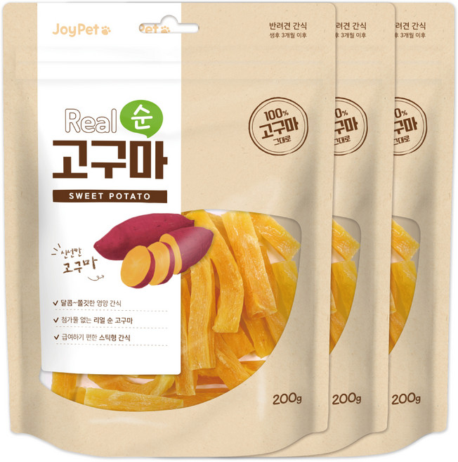 조이펫 강아지 간식 리얼 순 건조간식, 고구마, 200g, 3개